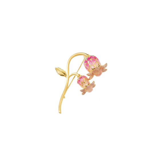 Брошь Calathea из серебра 925 с розовым кварцем и покрытием желтым золотом, фото