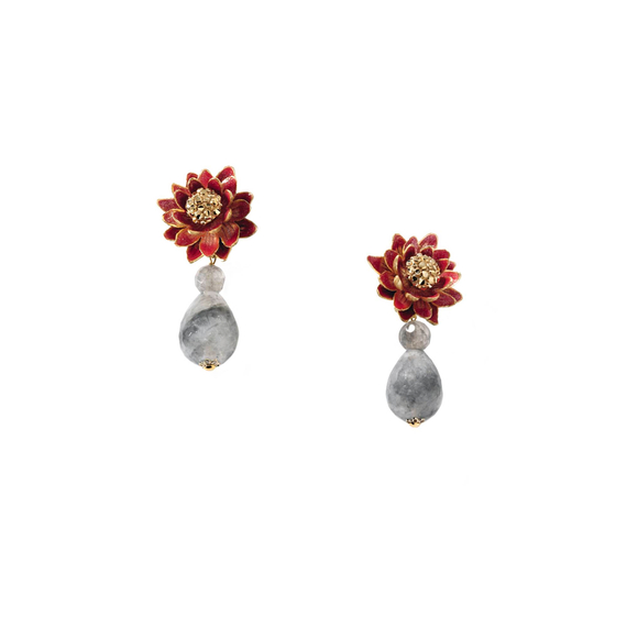 Серьги Geisha из серебра 925 с агатом и покрытие желтым золотом, Цвет: красный, фото
