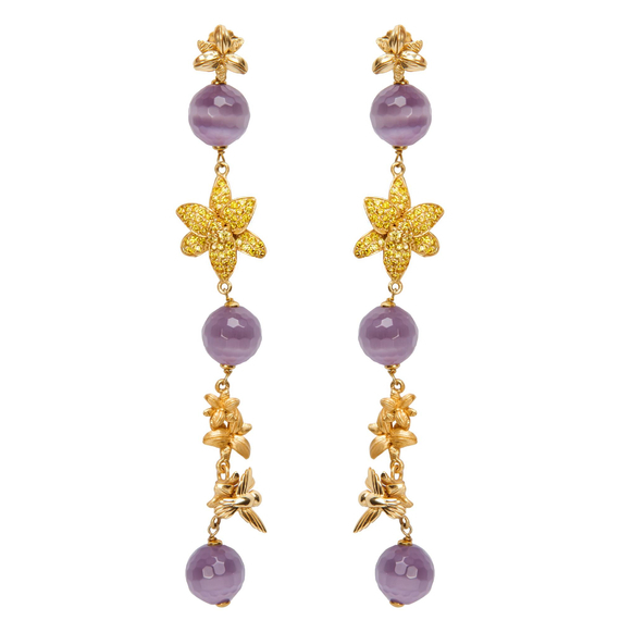 Серьги Floreale из серебра 925 с кошачьим глазом и покрытием желтым золотом, Цвет: золотой, фото