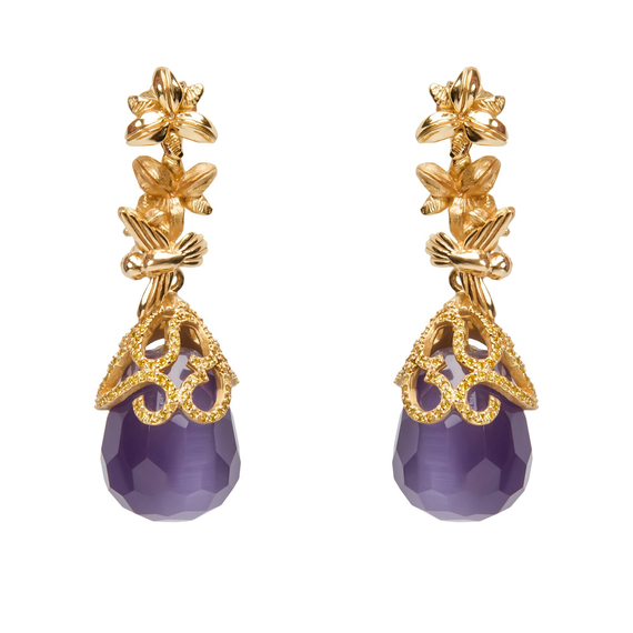 Серьги Giardini di Marzo из серебра 925 с кошачьим глазом и покрытием желтым золотом, Цвет: золотой, фото