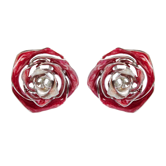 Серьги Rose из серебра 925 с розовой эмалью и покрытием белым родием, Цвет: розовый, фото