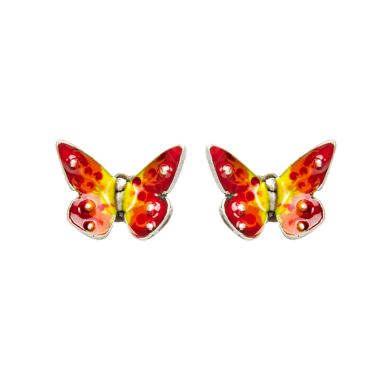 Серьги пусеты Flutter большие из серебра 925 с красной эмалью, Цвет: красный, фото