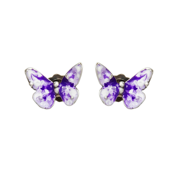 Серьги пусеты Flutter из серебра 925 с фиолетовой эмалью, Цвет: фиолетовый, фото