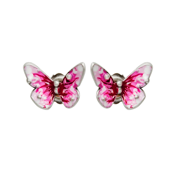 Серьги пусеты Flutter из серебра 925 с розовой эмалью, Цвет: розовый, фото
