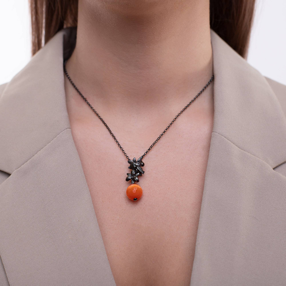 Колье Giardini di Marzo из серебра 925 с кошачьим глазом и покрытием черным родием, фотография — Stile.me
