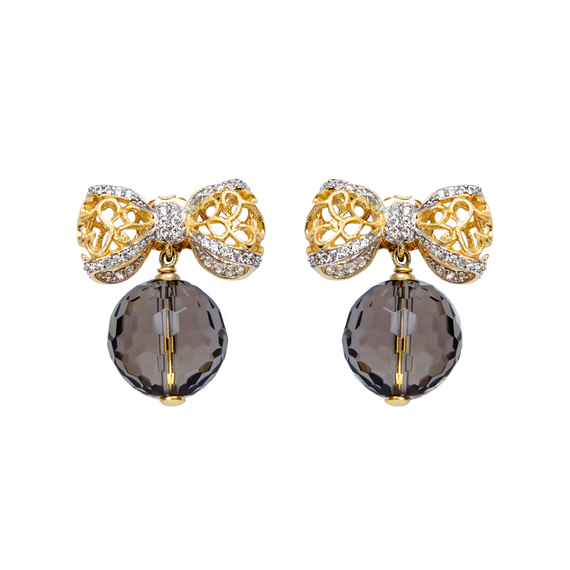 Серьги Bonton из серебра 925 с кварцем дымчатым и покрытием желтым золотом, Вставка: кварц, фото