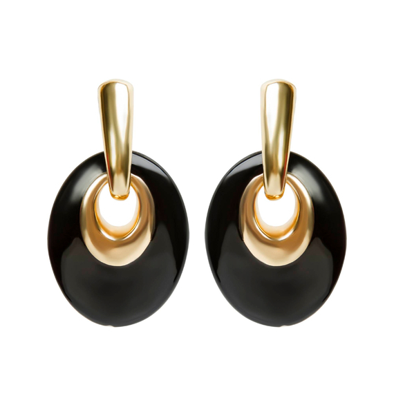 Серьги Olivia из серебра 925 с черной эмалью и покрытием желтым золотом, фото
