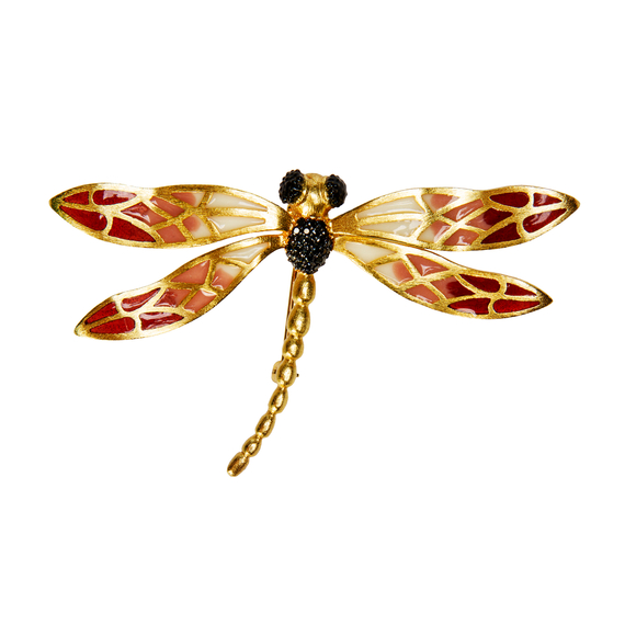 Брошь Libellula из серебра 925 с эмалью и покрытием желтым золотом, фото