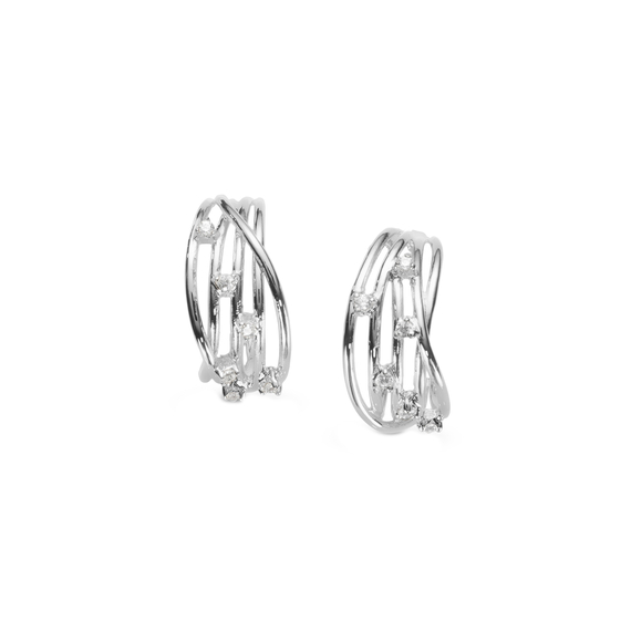 Серьги Frappa из серебра 925 с кубиком циркония и покрытием белым родием, фото