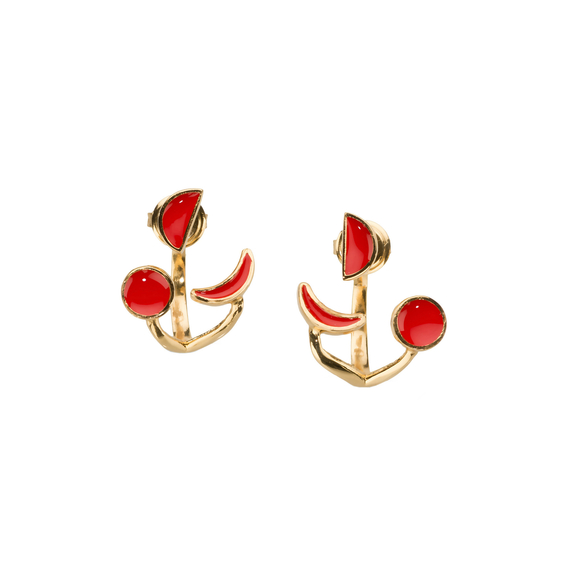 Серьги Cosmo из серебра 925 с красной эмалью и покрытием желтым золотом, Цвет: красный, фото