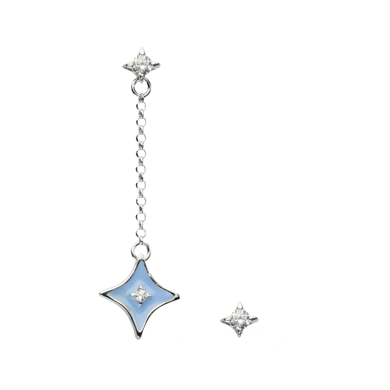 Серьги Stile асимметричные из серебра 925 с эмалью и покрытием белым родием, фото