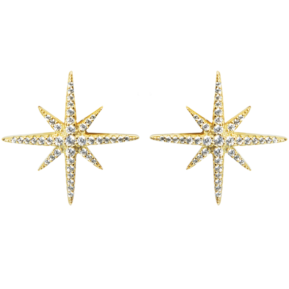 Серьги пусеты Stella из серебра 925 с покрытием желтым золотом, Цвет: золотой, фото