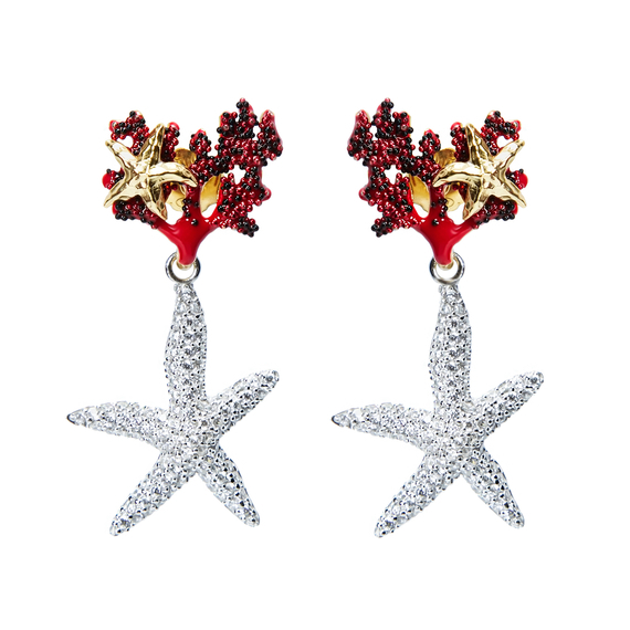 Серьги Reef party из серебра 925 с эмалью и покрытием желтым золотом, фото