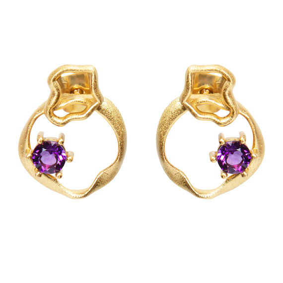 Серьги Amedea из серебра 925 с аметистом и покрытием желтым золотом, фото