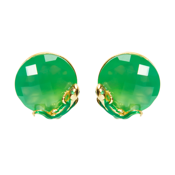Серьги Lucky gecko из серебра 925 с агатом и покрытием желтым золотом, фото