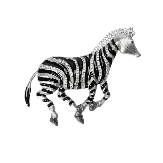 Брошь Zebra из серебра 925 с эмалью и покрытием белым родием, фото