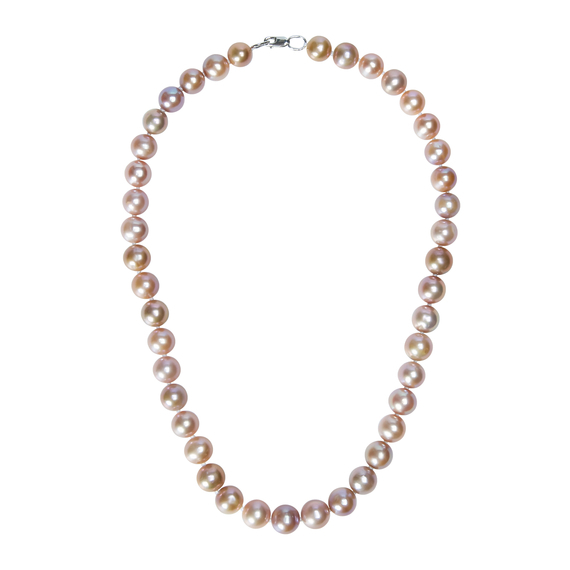 Колье Elegance из серебра 925 с серо-розовым жемчугом и покрытием белым родием, фото
