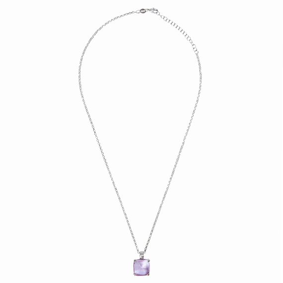 Колье Vetro mini из серебра 925 с фиолетовым ювелирным стеклом и покрытием белым родием, Цвет: серебряный, фото