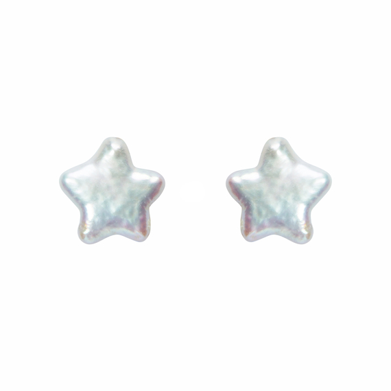 Серьги пусеты Star из серебра 925 с белым жемчугом и покрытием белым родием, фото