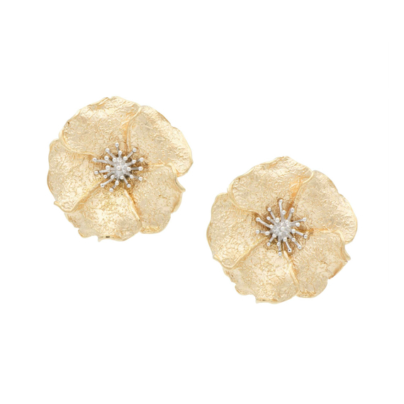 Серьги Fiori grandi из серебра 925 с покрытием желтым золотом и белым родием, фото