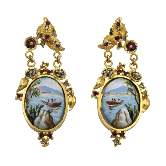 Серьги Vintage Bijoux из серебра 925 с лавой вулканической и покрытием желтым золотом, фото