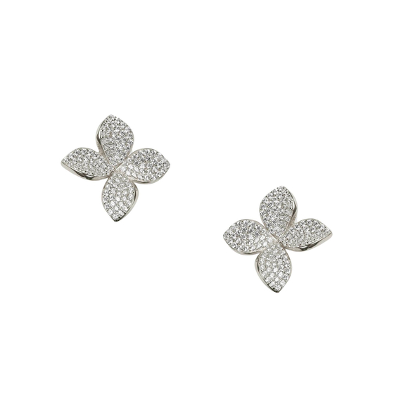 Серьги пусеты Flora из серебра 925 с покрытием белым родием, фото