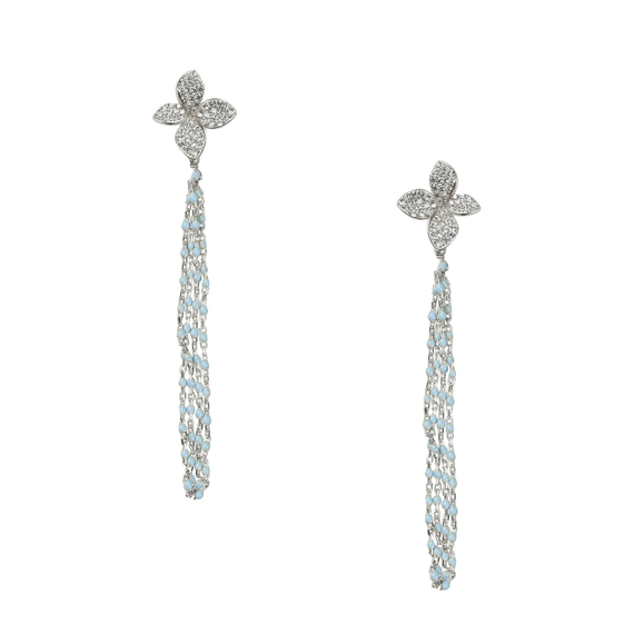 Серьги кисточки Flora из серебра 925 с покрытием белым родием, фото