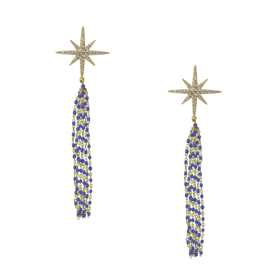 Серьги Stella кисточки из серебра 925 с покрытием желтым золотом, фото