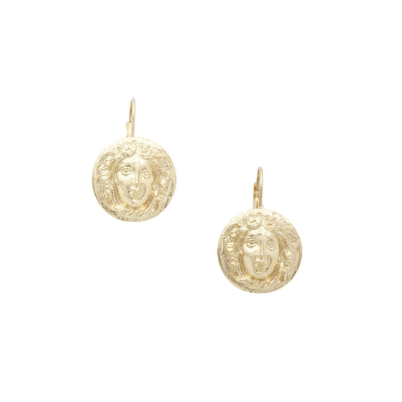 Серьги Medusa маленькие из серебра 925 с покрытием желтым золотом, фото