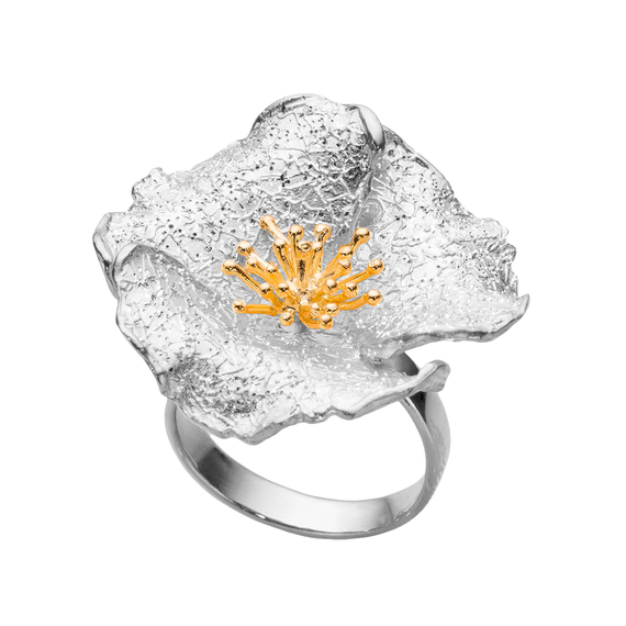 Кольцо Fiore из серебра 925 с покрытием белым родием и желтым золотом, Цвет: серебристо-золотой, фото