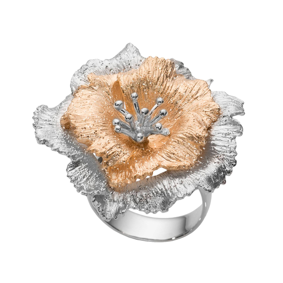Кольцо Fiore grande из серебра 925 с покрытием белым родием и желтым золотом, Цвет: серебристо-золотой, фото