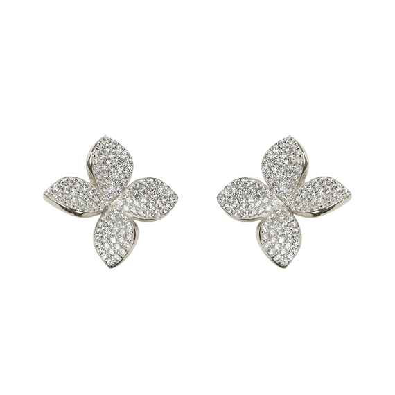 Серьги Flora из серебра 925 с покрытием белым родием, фото