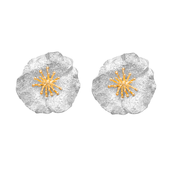 Серьги Fiori из серебра 925 с покрытием белым родием и желтым золотом, Цвет: серебристо-золотой, фото