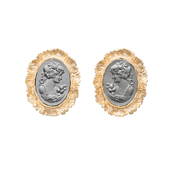 Серьги Cameo grande из серебра 925 с покрытием желтым золотом и черным родием, фото