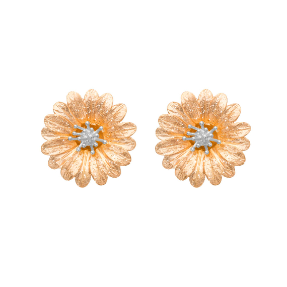 Серьги Gerbera из ювелирного сплава с покрытием желтым золотом и белым родием, Цвет: золотисто-серебряный, фото
