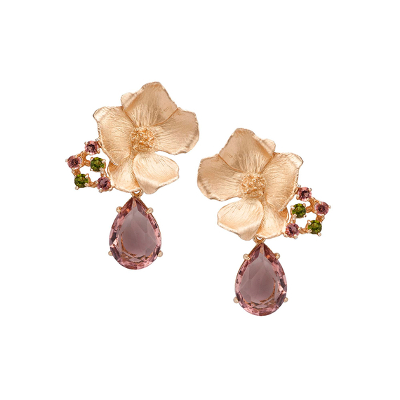 Серьги Passiflora из серебра 925 с кварцем и покрытием желтым золотом, фото