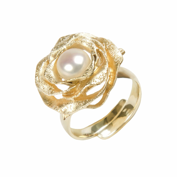 Кольцо Eleganza из серебра 925 с жемчугом и покрытием желтым золотом, фото